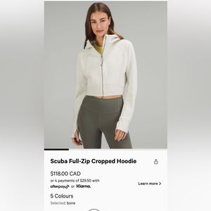 lululemon athletica Scuba Full-Zip Cropped Hoodie in Bone and Olive